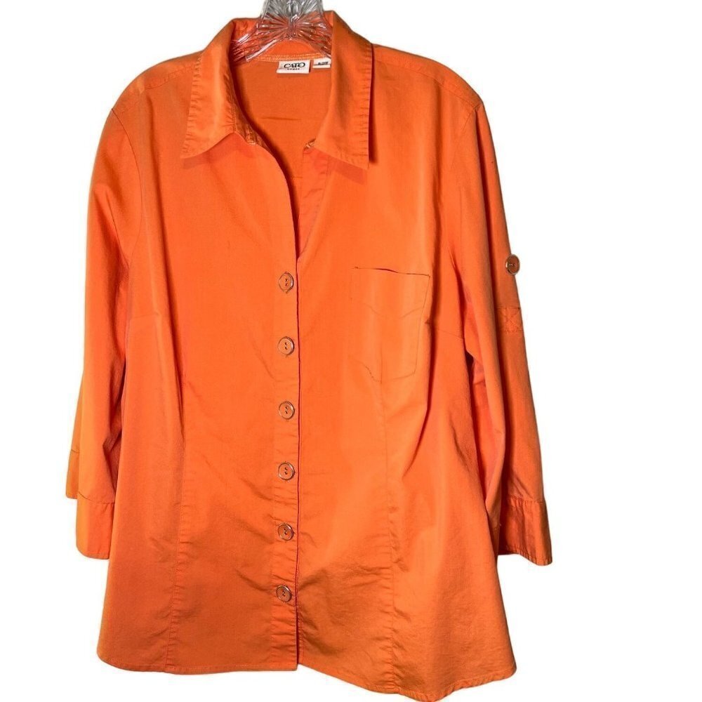 CATO Women's Plus Size 18/20  Button Down Front Roll Tab Sleeve